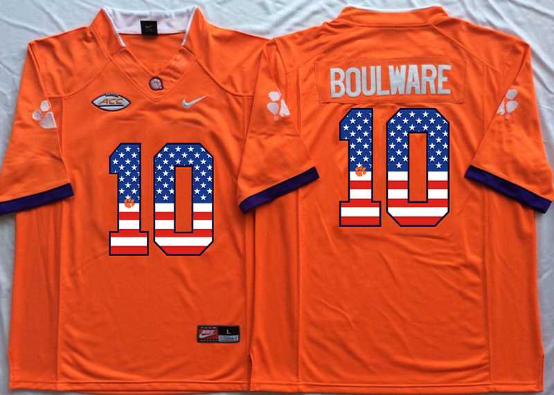 Clemson Tigers #10 Ben Boulware Orange USA Flag College Stitched Jersey